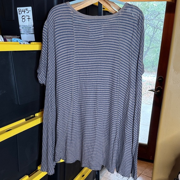 We The Free Navy & Brown Linen Cotton Blend Striped Tunic Sz XS/Small Oversized - Picture 7 of 9